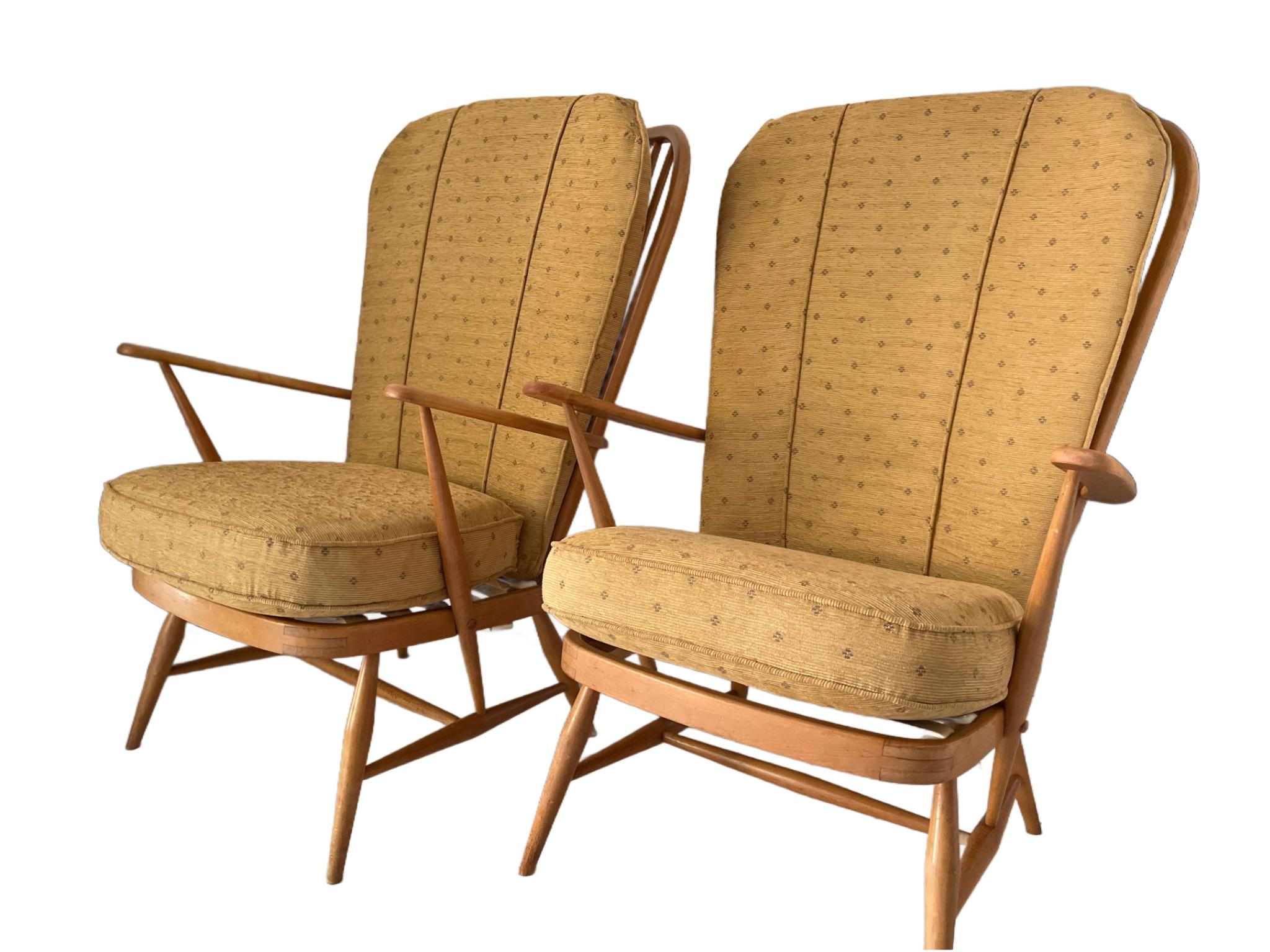 Vintage Mid Century Ercol Windsor High Back Grandfather Armchair Model 478 x 2 (Mitte des 20. Jahrhunderts) im Angebot