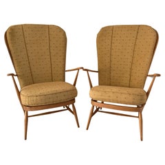 Vintage Mid Century Ercol Windsor High Back Grandfather Armchair Model 478 x 2