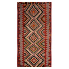 Vintage Midcentury Esme Diamond Blue and Red Wool Kilim Rug by Rug & Kilim