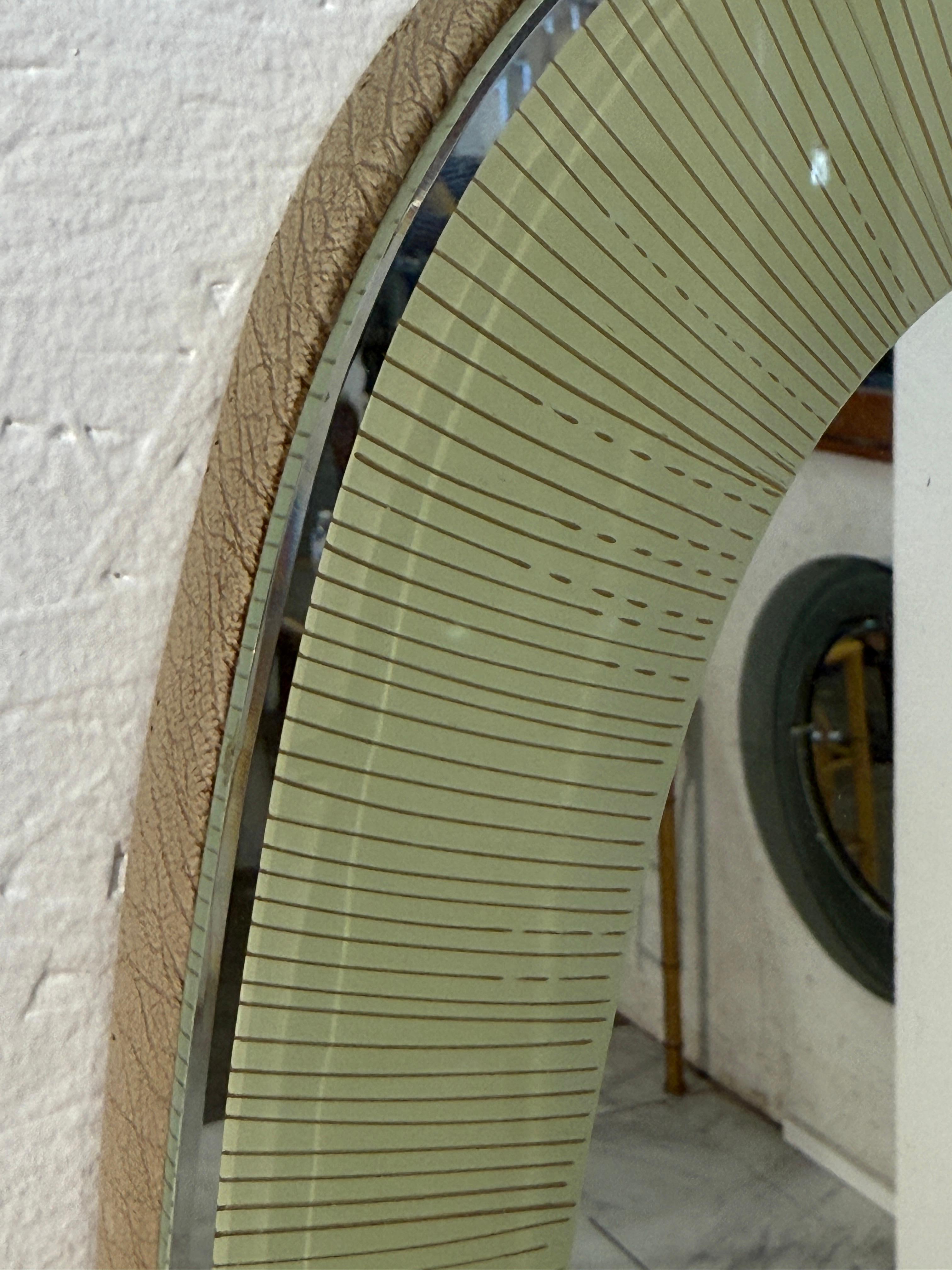 Moderno Specchio vintage di metà secolo in vetro acidato con bordo verde 1960s in vendita