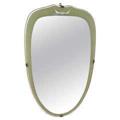 Vintage Mid-Century Etched Glass Mirror with Green Border 1960s