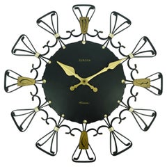 vintage mid century europa elomatic RELOJ DE PARED metal negro latón años 60
