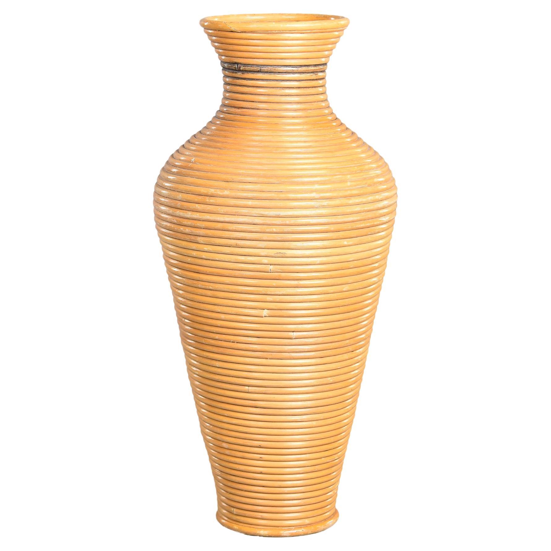 Vintage Mid Century Extra Large Rattan Floor Vase