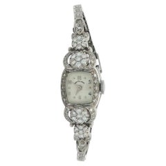 Vintage Mid Century Fancy Hamilton 14k White Gold & Round Diamond Watch Bracelet