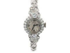 Vintage Mid Century Fancy Hamilton Platinum & Round Cut Diamond Watch Bracelet