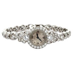 Vintage Mid Century Fancy Hamilton Platinum & Round Cut Diamond Watch Bracelet