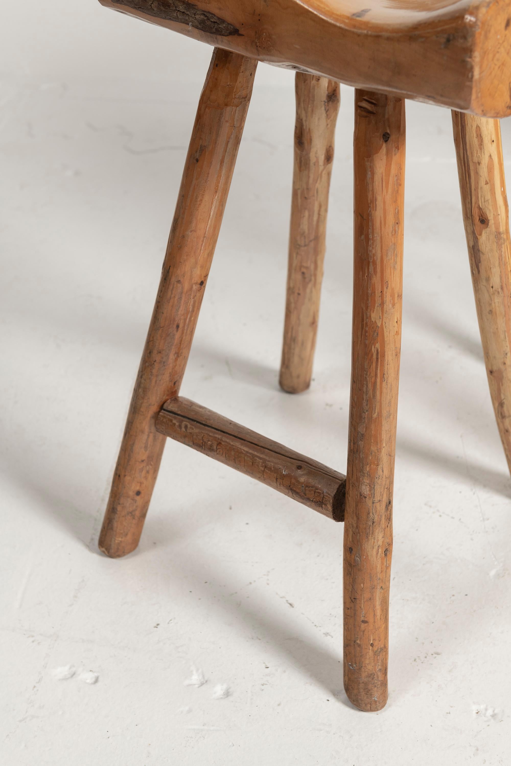 French Vintage Mid-Century Farmhouse Stools Hand-Crafted in Natural Wood For Sale