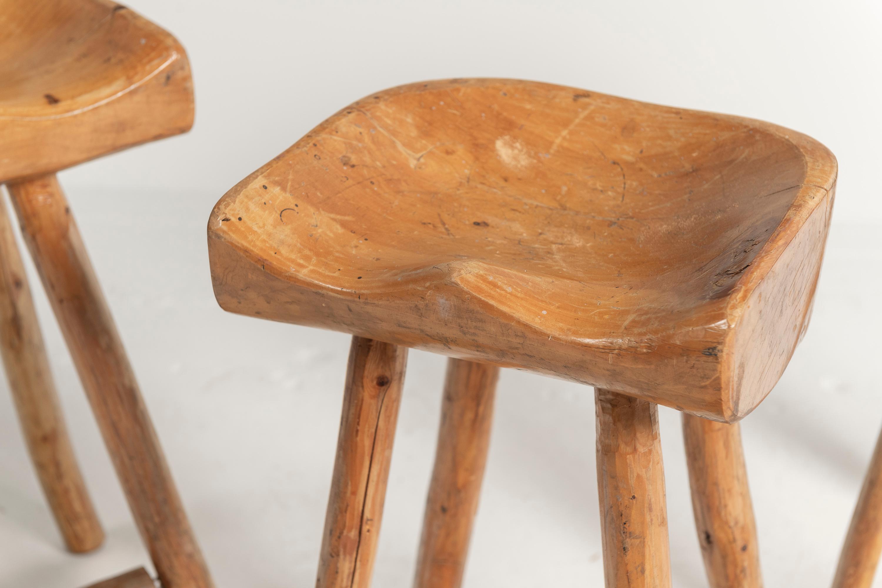 Vintage Mid-Century Farmhouse Stools Hand-Crafted in Natural Wood For Sale 2