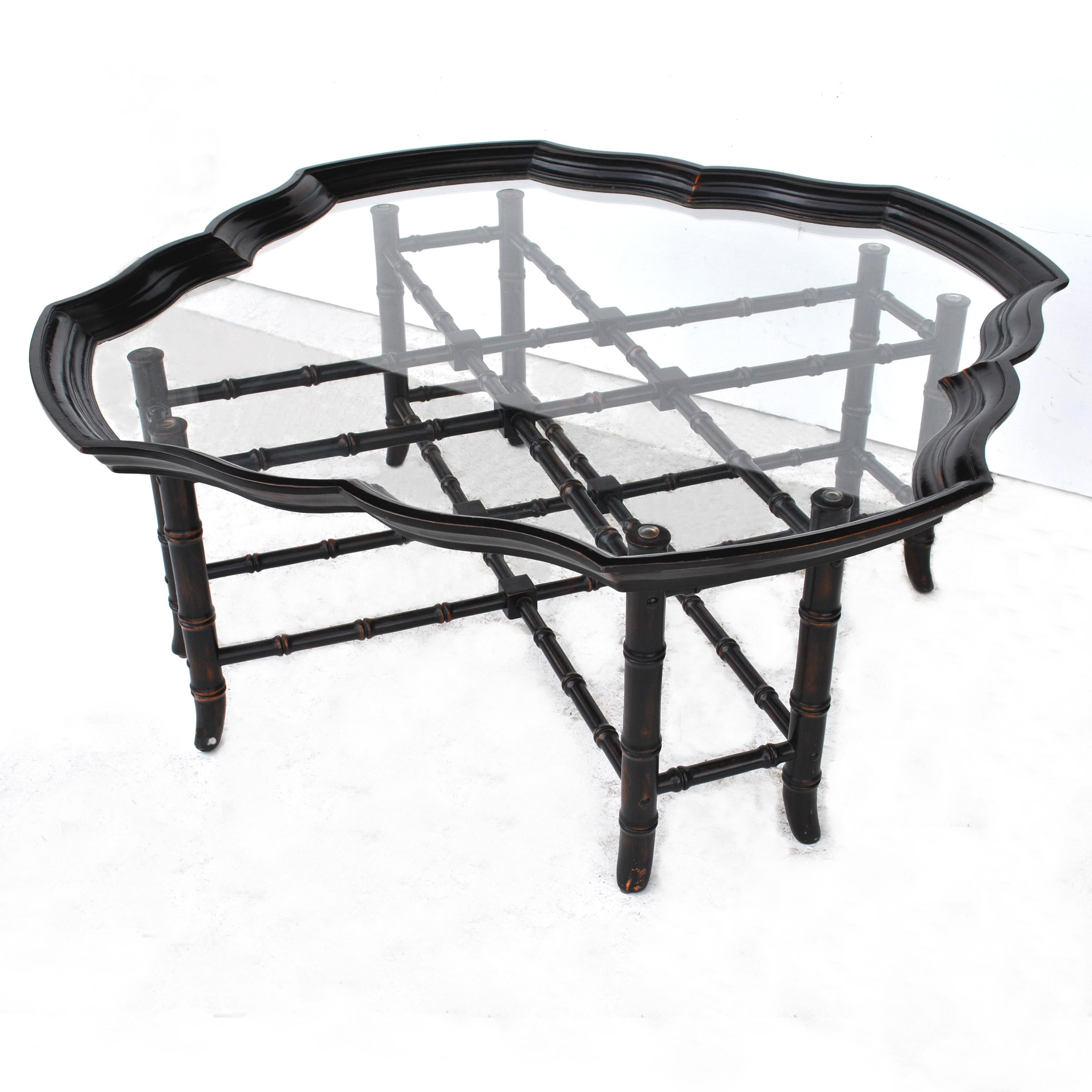 Chinoiserie Vintage Midcentury Faux Bamboo Baker Coffee Table For Sale