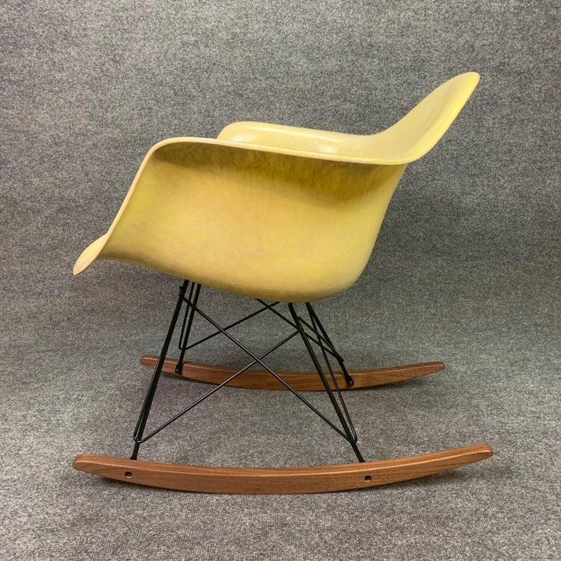 Molded Vintage Midcentury Fiberglass Rocking Chair by Charles Eames For Sale