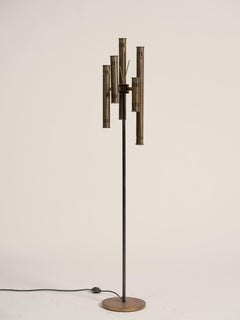 Vintage Mid-Century Floor Lamp in Polished Brass & Lacquered Metal, Italy, 1950
