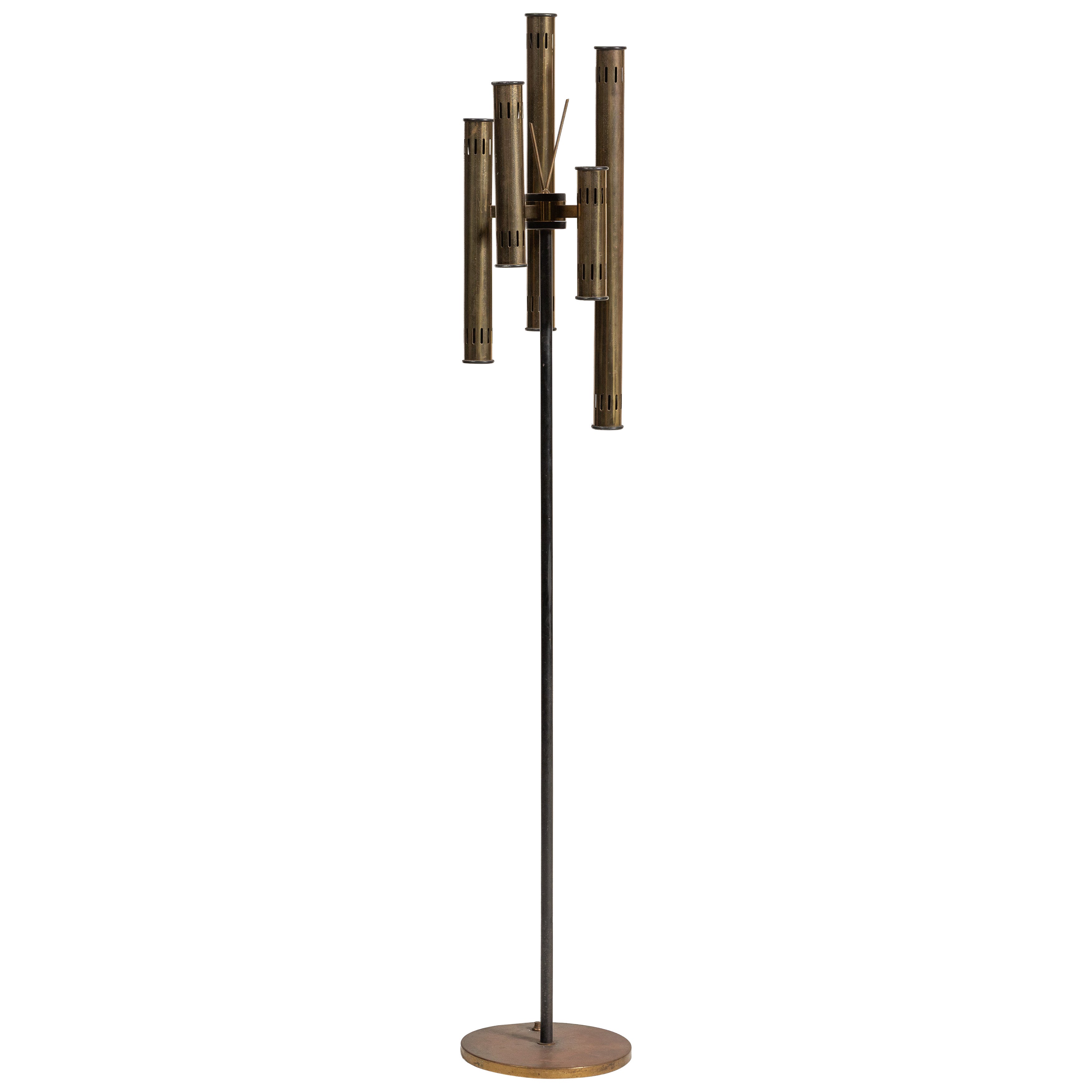Lampada da terra vintage di metà secolo in ottone lucido e metallo laccato, Italia, 1950 in vendita