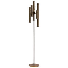 Vintage Mid-Century Floor Lamp in Polished Brass & Lacquered Metal, Italy, 1950