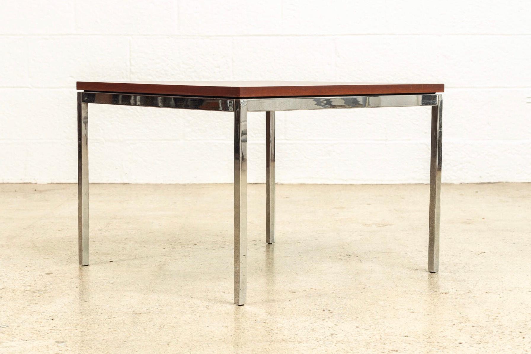 Vintage Midcentury Florence Knoll for Knoll Square Wood and Steel Coffee Table In Good Condition For Sale In Detroit, MI
