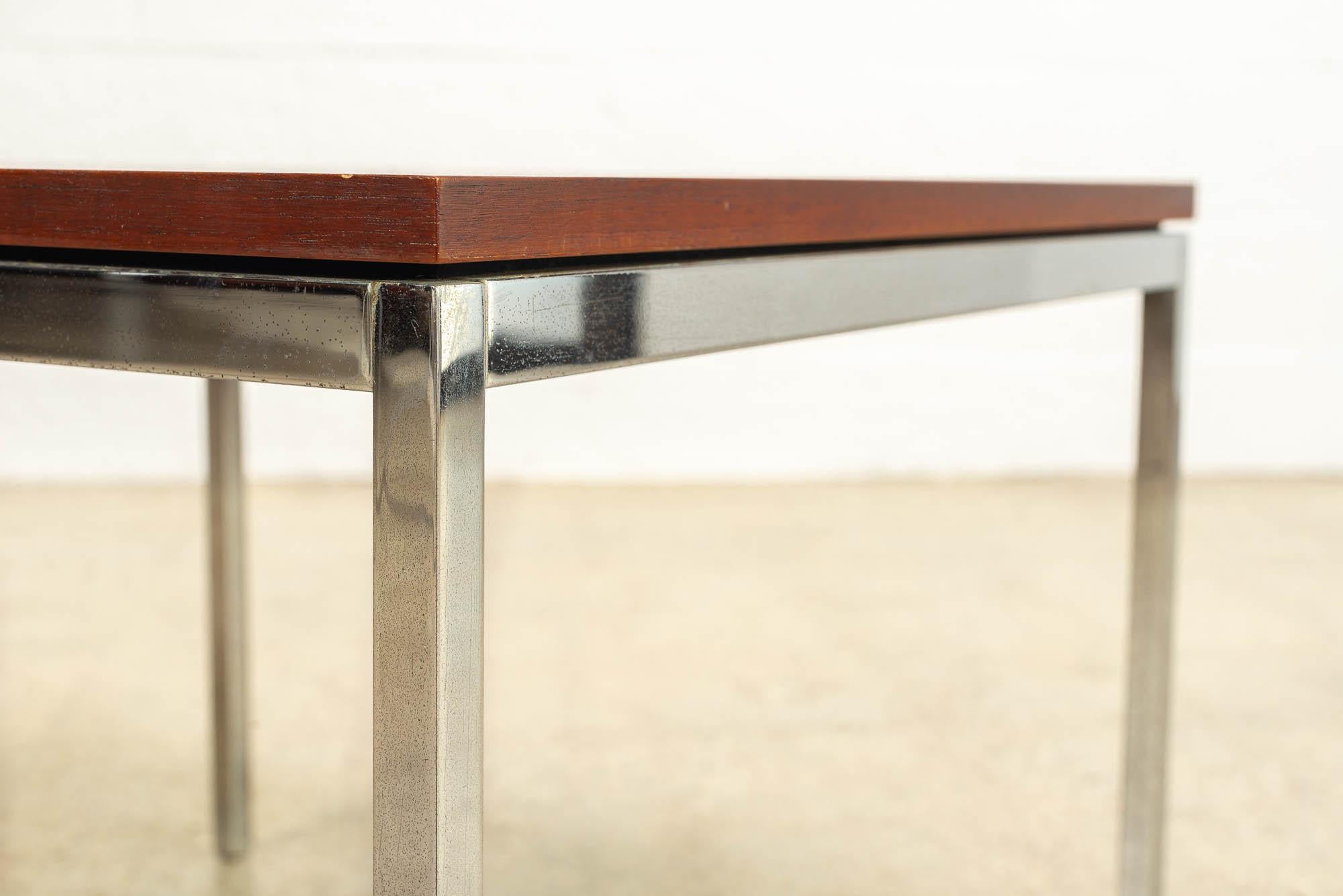 Vintage Midcentury Florence Knoll for Knoll Square Wood and Steel Coffee Table For Sale 2