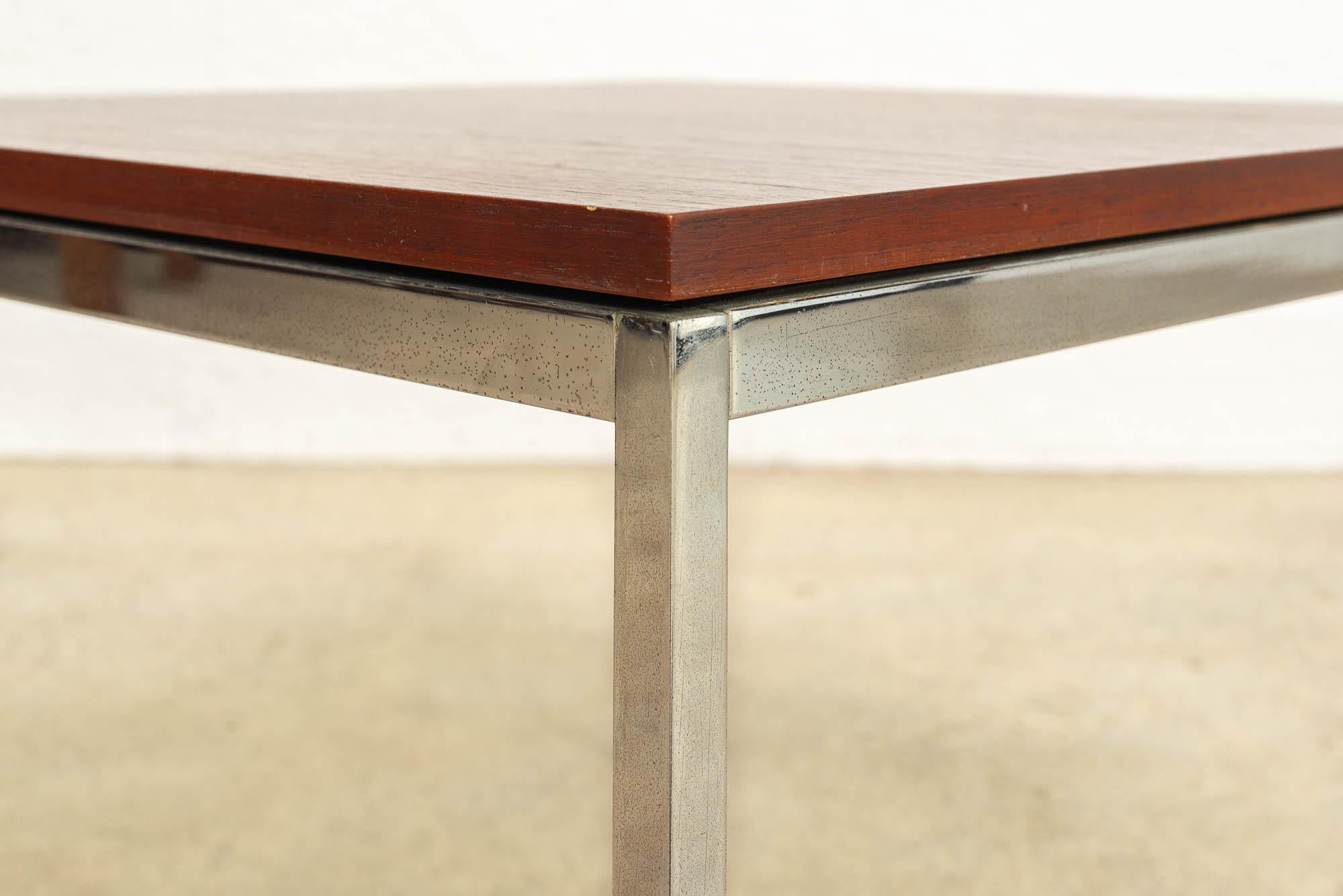 Vintage Midcentury Florence Knoll for Knoll Square Wood and Steel Coffee Table For Sale 3