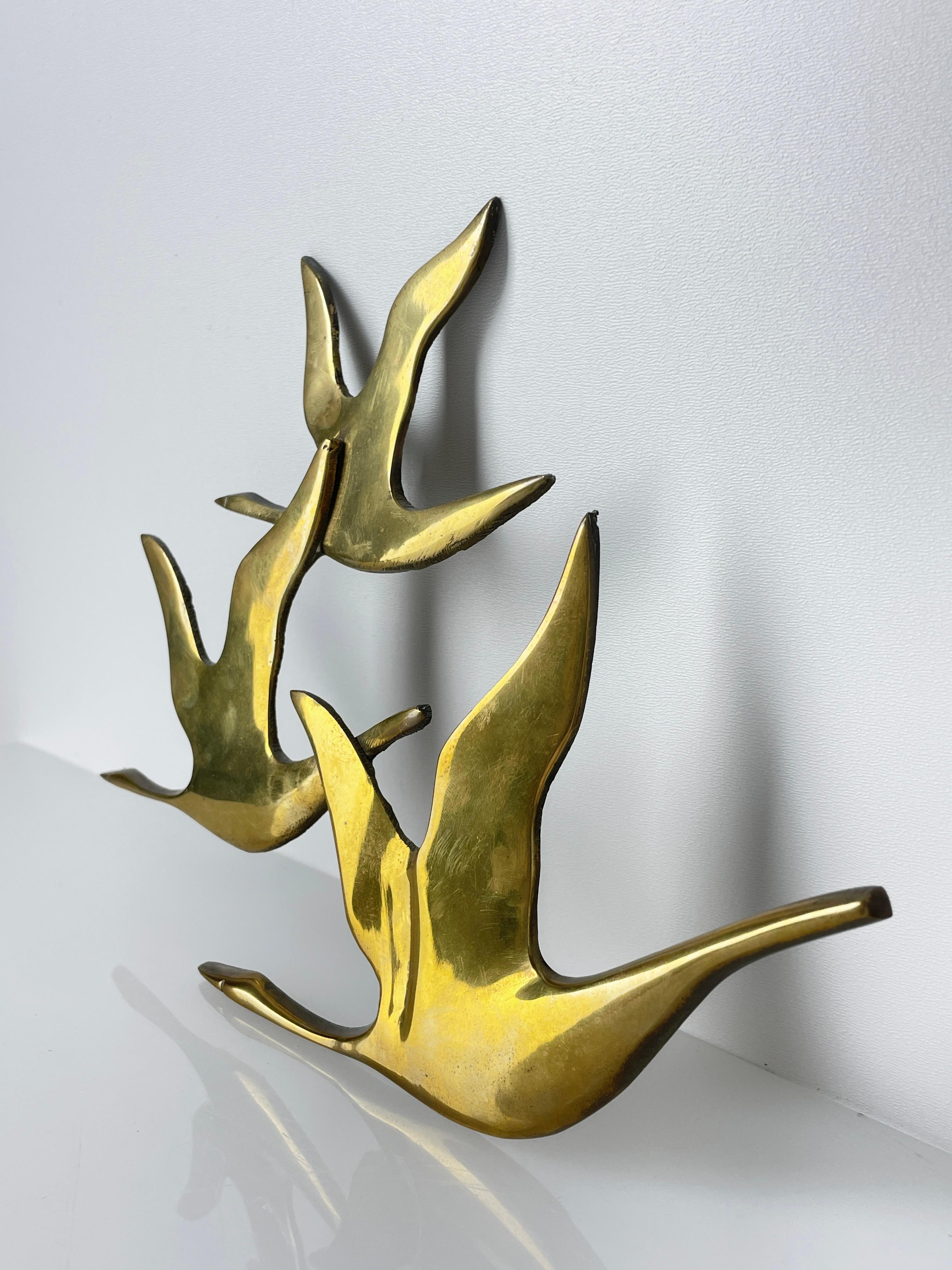 Vintage Mid Century Flying Geese Brass Wall Decoration For Sale 3