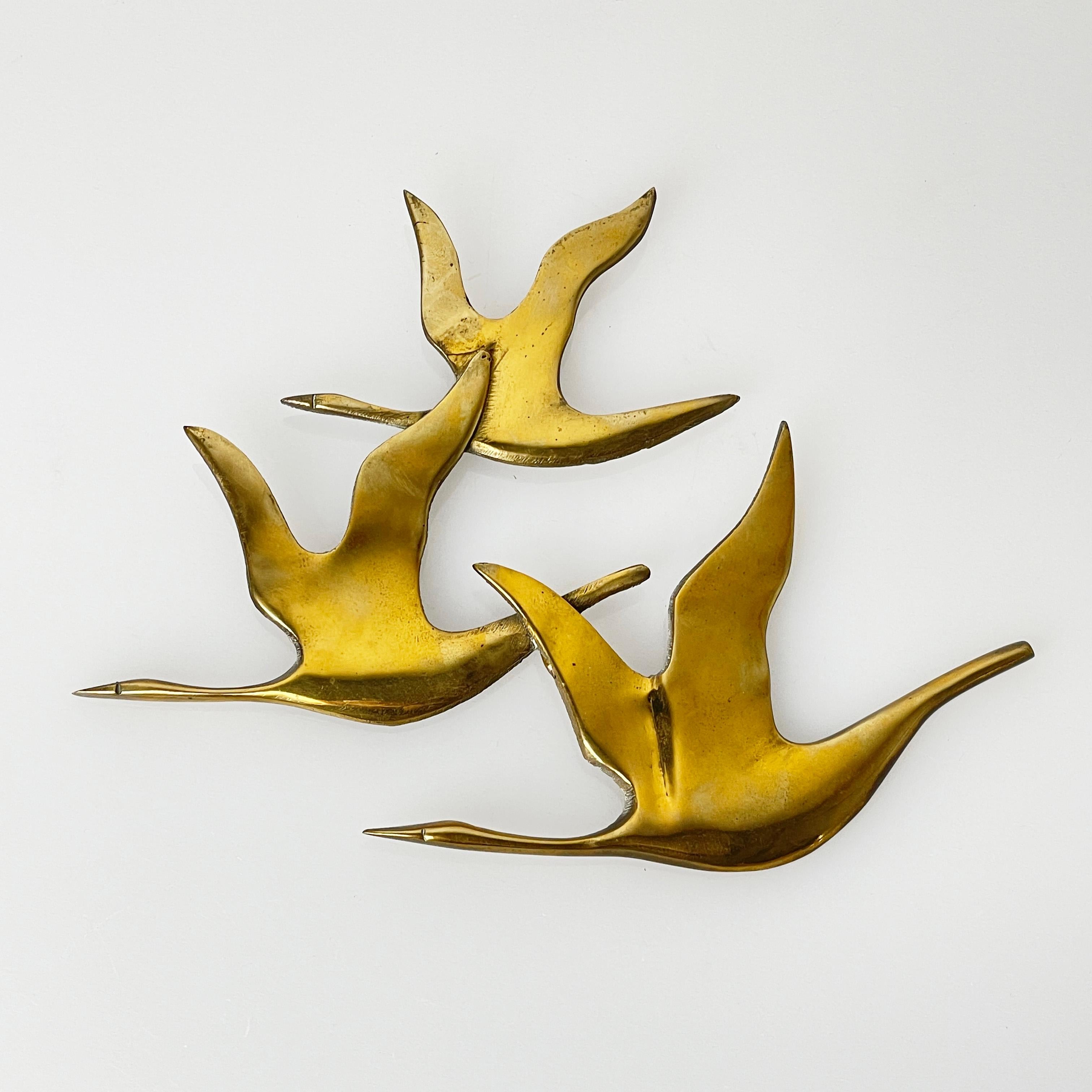 Mid-Century Modern Vintage Mid Century Flying Geese Brass Wall Decoration For Sale
