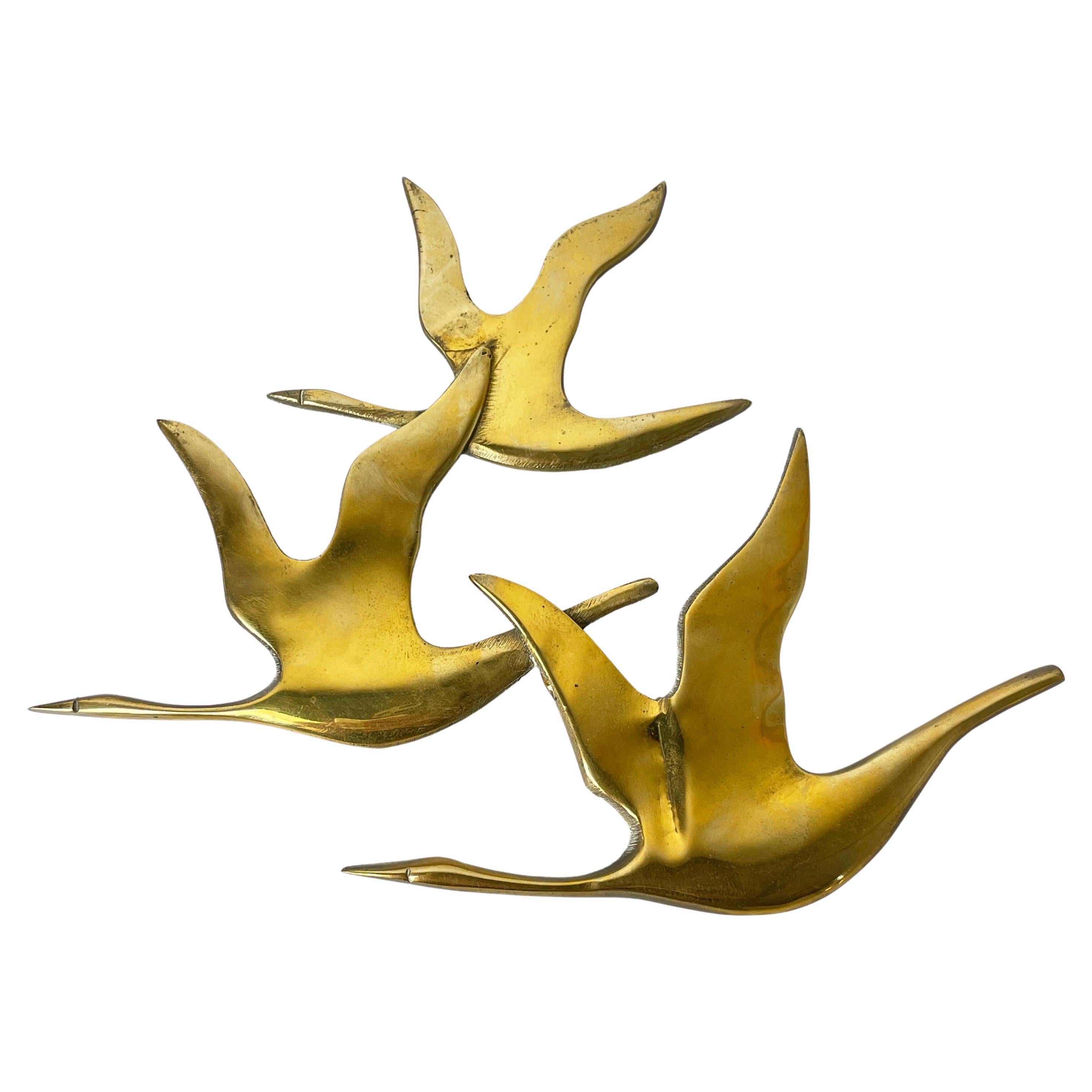 Vintage Mid Century Flying Geese Brass Wall Decoration For Sale