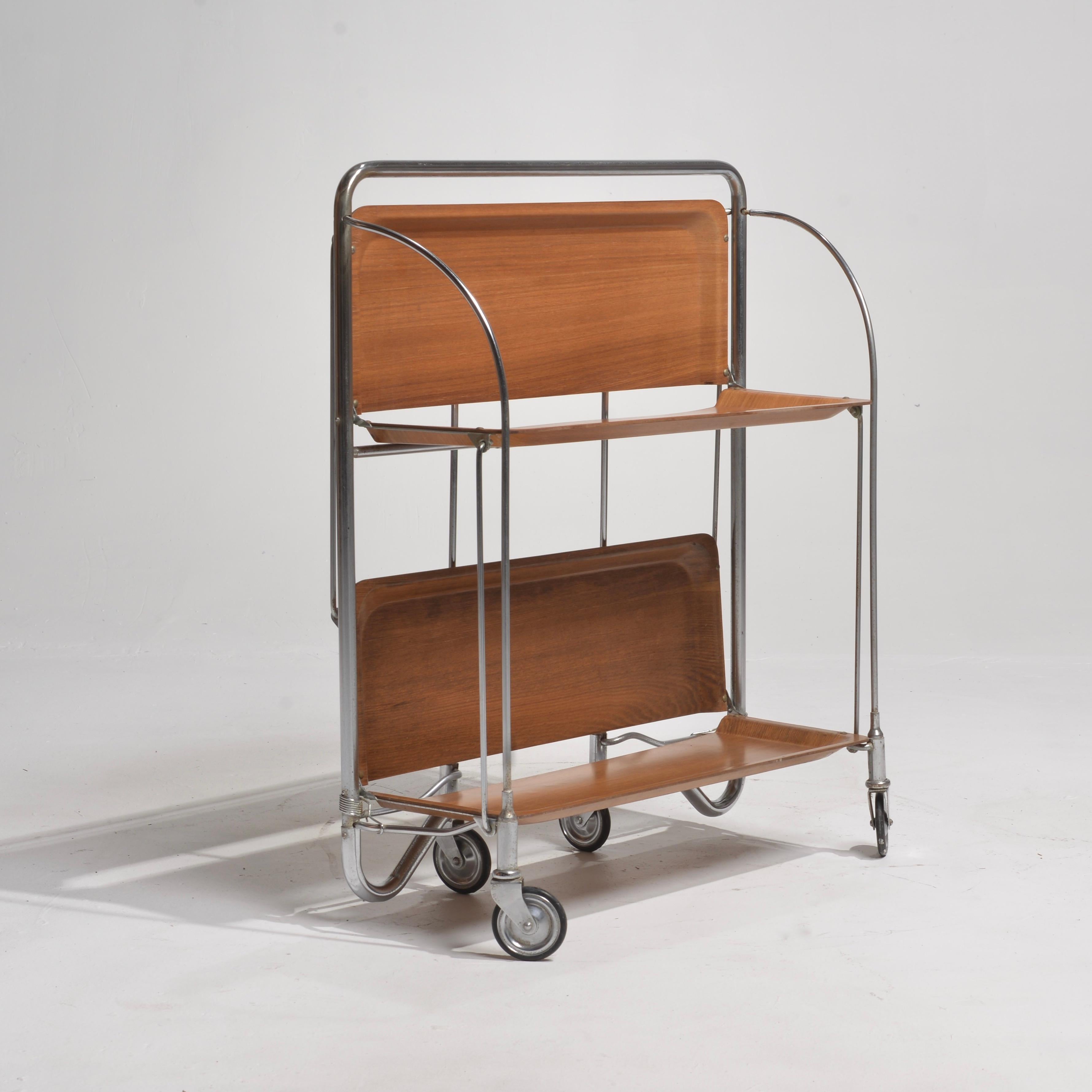 Steel Vintage Mid-Century Foldable Serving Trolley  For Sale