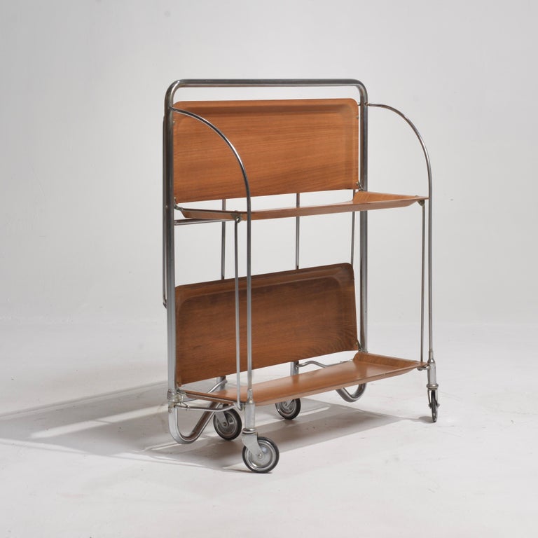 Vintage Mid-Century Foldable Serving Trolley For Sale at