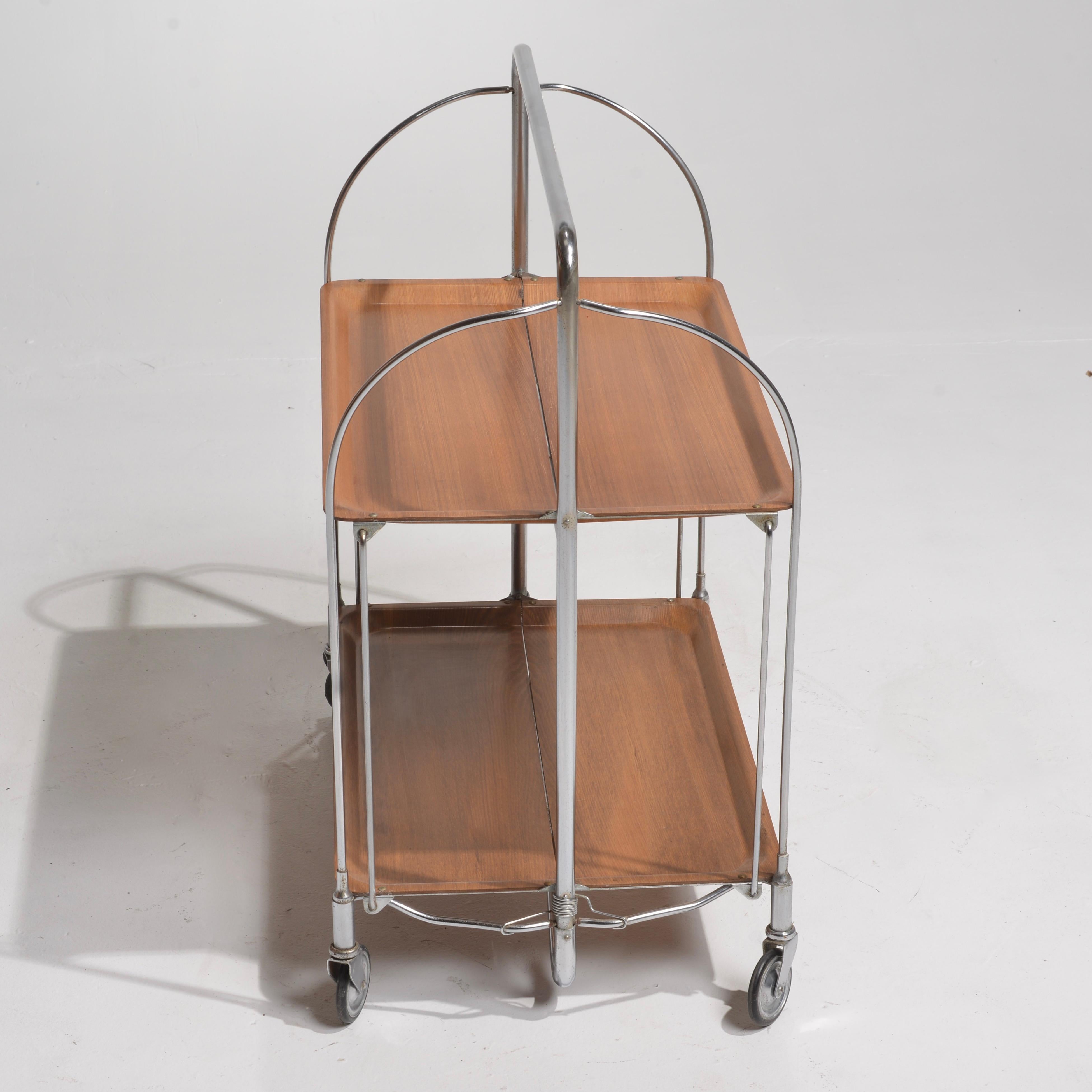 Molded Vintage Mid-Century Foldable Serving Trolley  For Sale