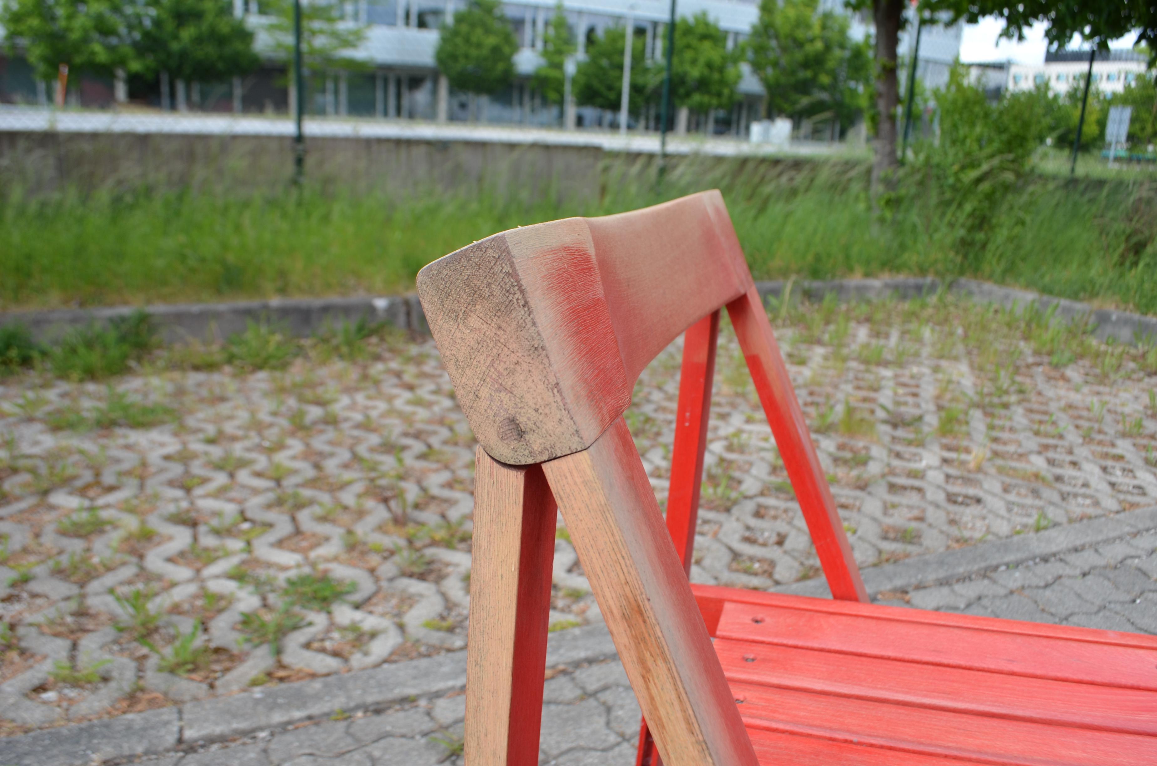 Vintage Mid- Century Folding Chair red Beech 1 / 6 en vente 1