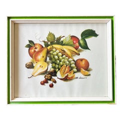 Vintage Mid Century Framed Fruit Print with Green Frame R. F. Harnett