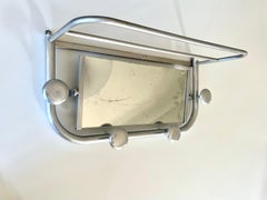 Vintage mid century French coat rack with mirror, 4 hooks and shelf