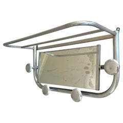 Vintage mid century French coat rack with mirror, 4 hooks and shelf