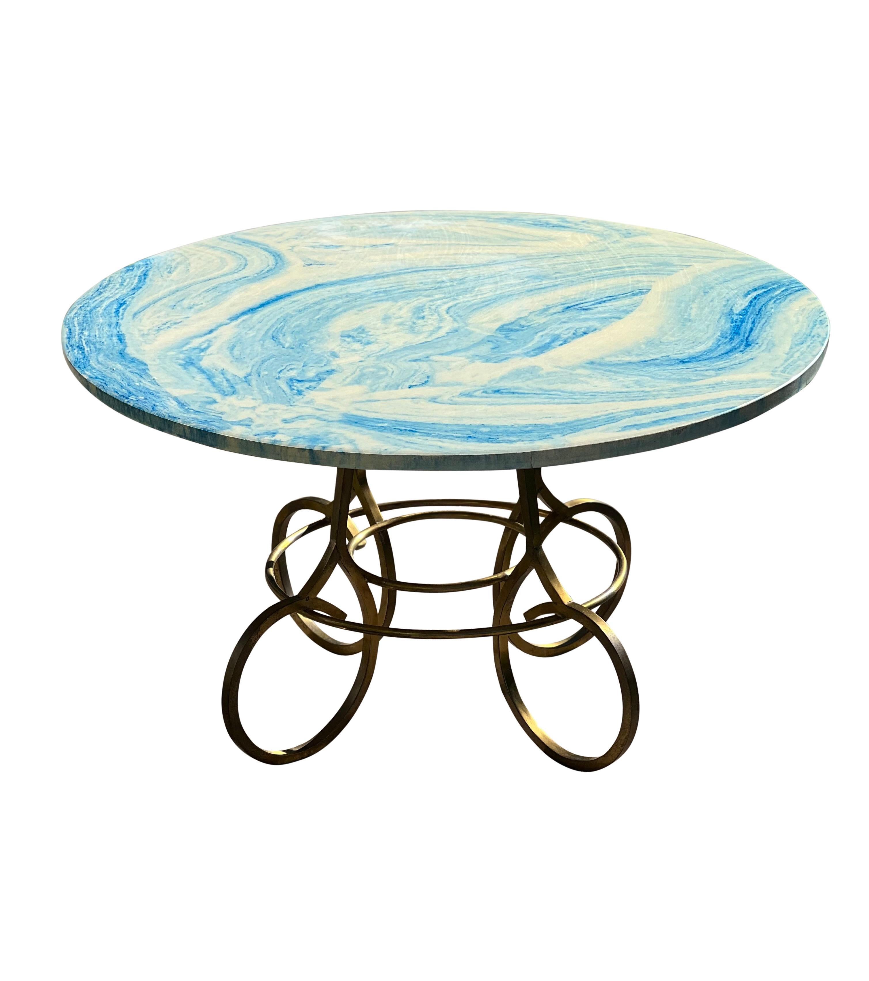 Vintage French Garden Brass and Marbleized Resin Coffee Table 3