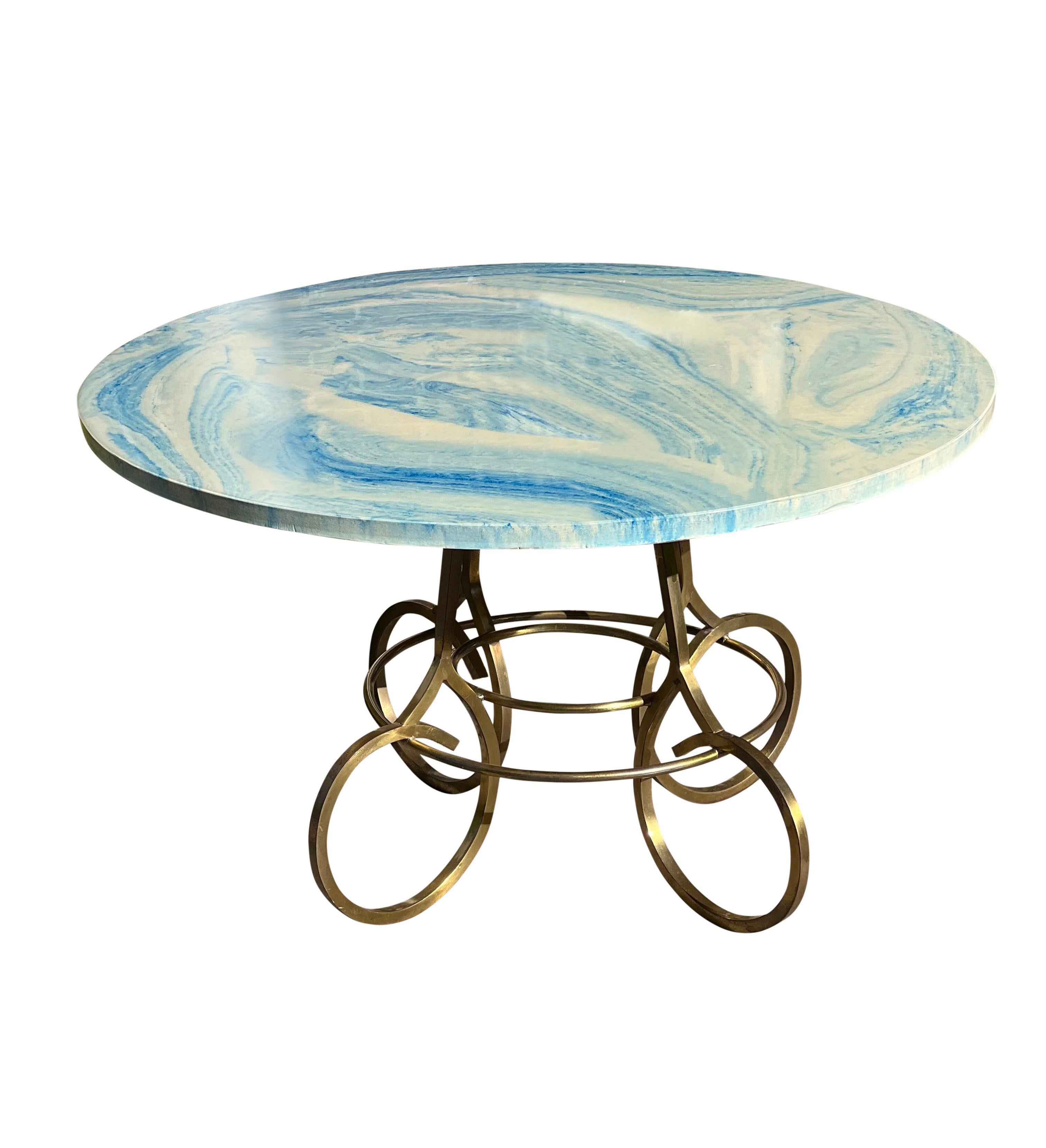Vintage French Garden Brass and Marbleized Resin Coffee Table 4