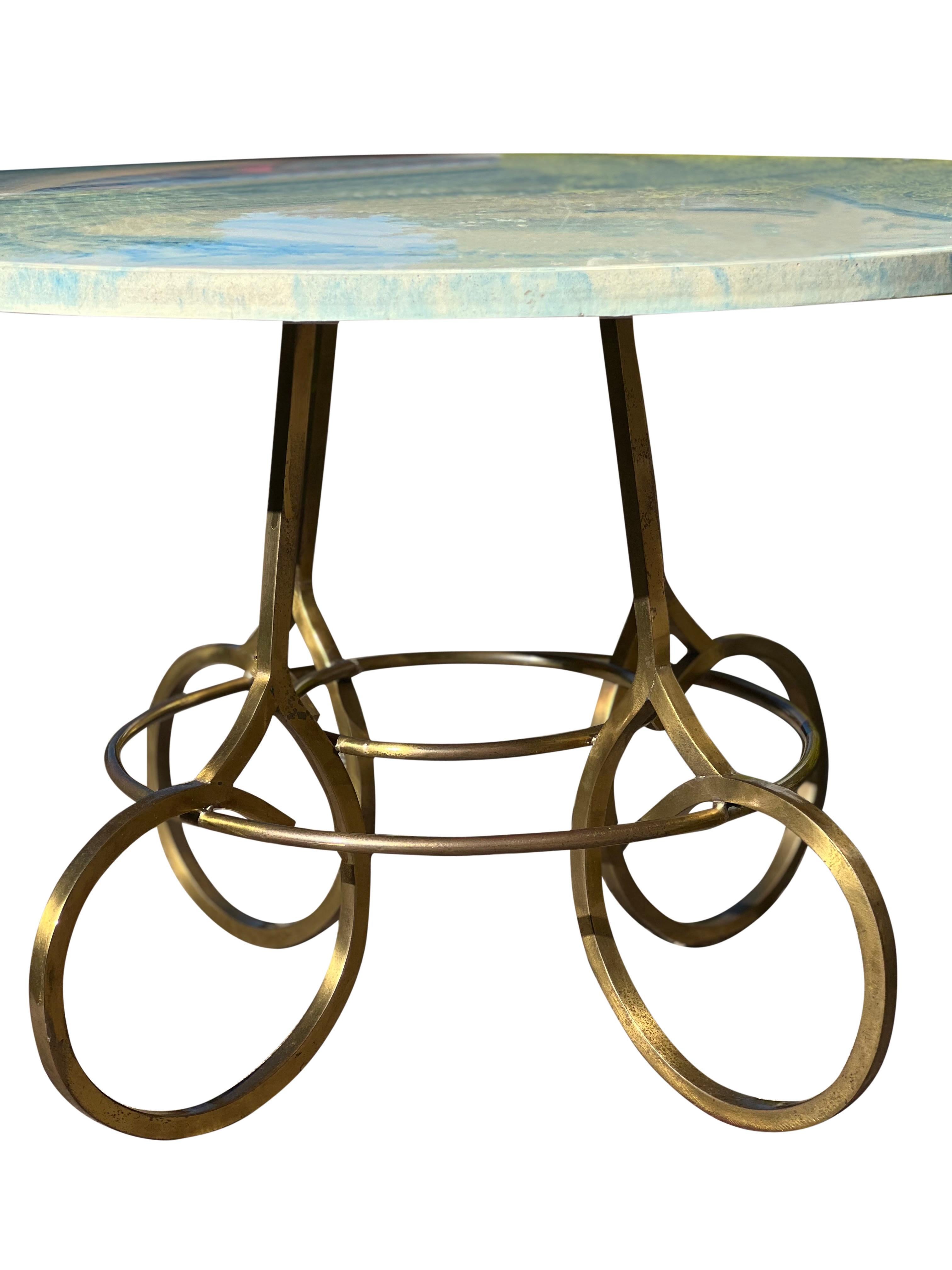 Vintage French Garden Brass and Marbleized Resin Coffee Table For Sale 5