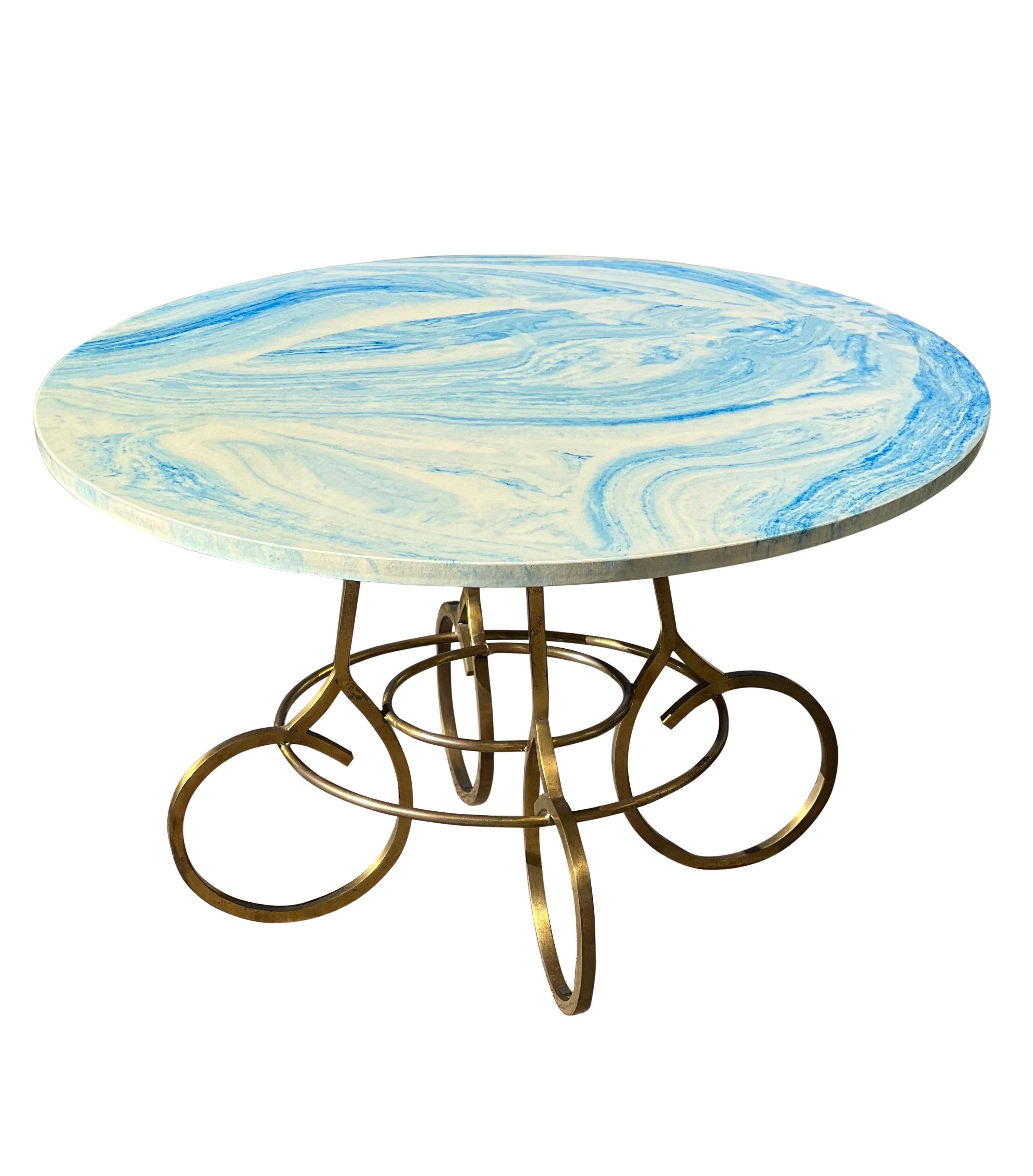20th Century Vintage French Garden Brass and Marbleized Resin Coffee Table