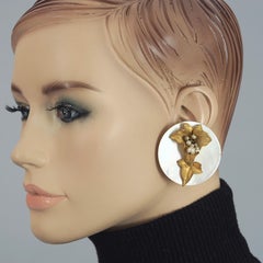 Vintage Mid Century French Mother of Pearl Jeweled Disc Earrings