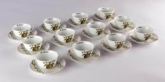 Vintage Mid-Century French Porcelain Tea Coffee Cups Saucers Porcelain d’Auteuil