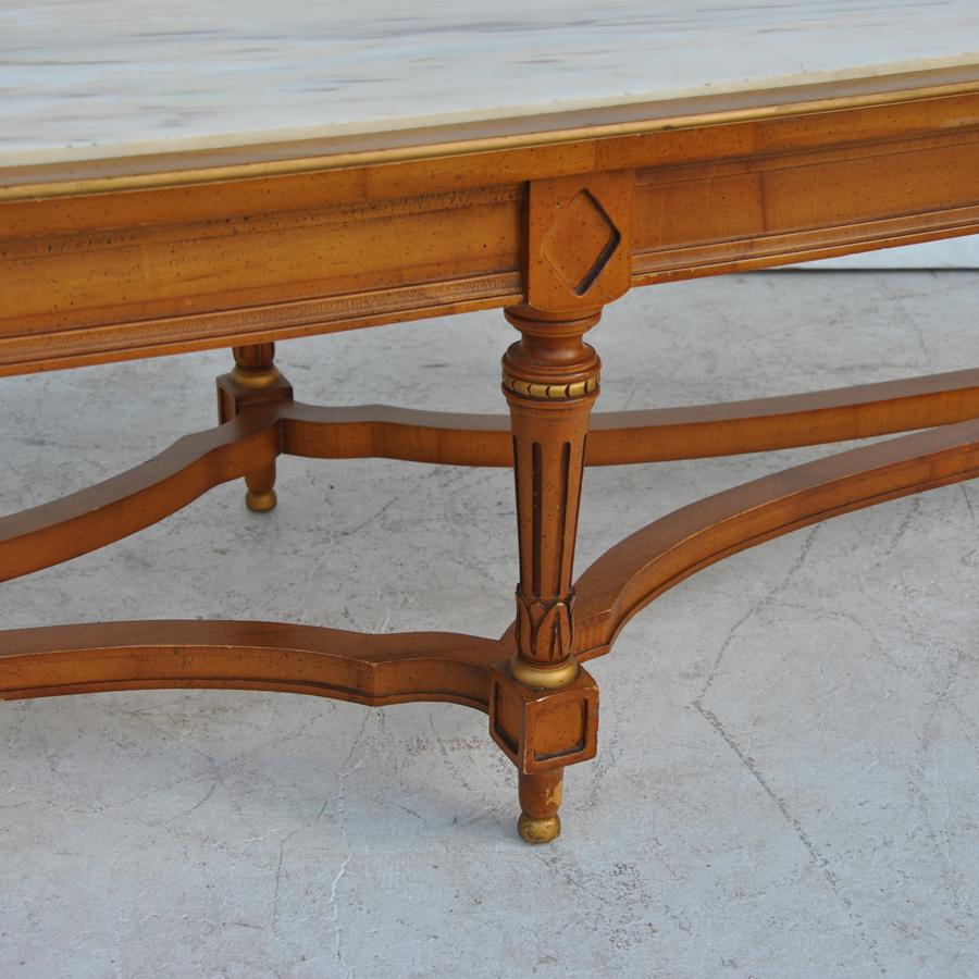 Vintage Midcentury French Provincial Marble Coffee Table In Good Condition In Pasadena, TX