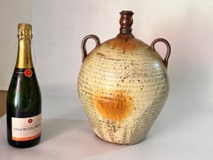 Lámpara de sobremesa Vintage Mid-Century French Provincial Stoneware Jar Jar Marrón