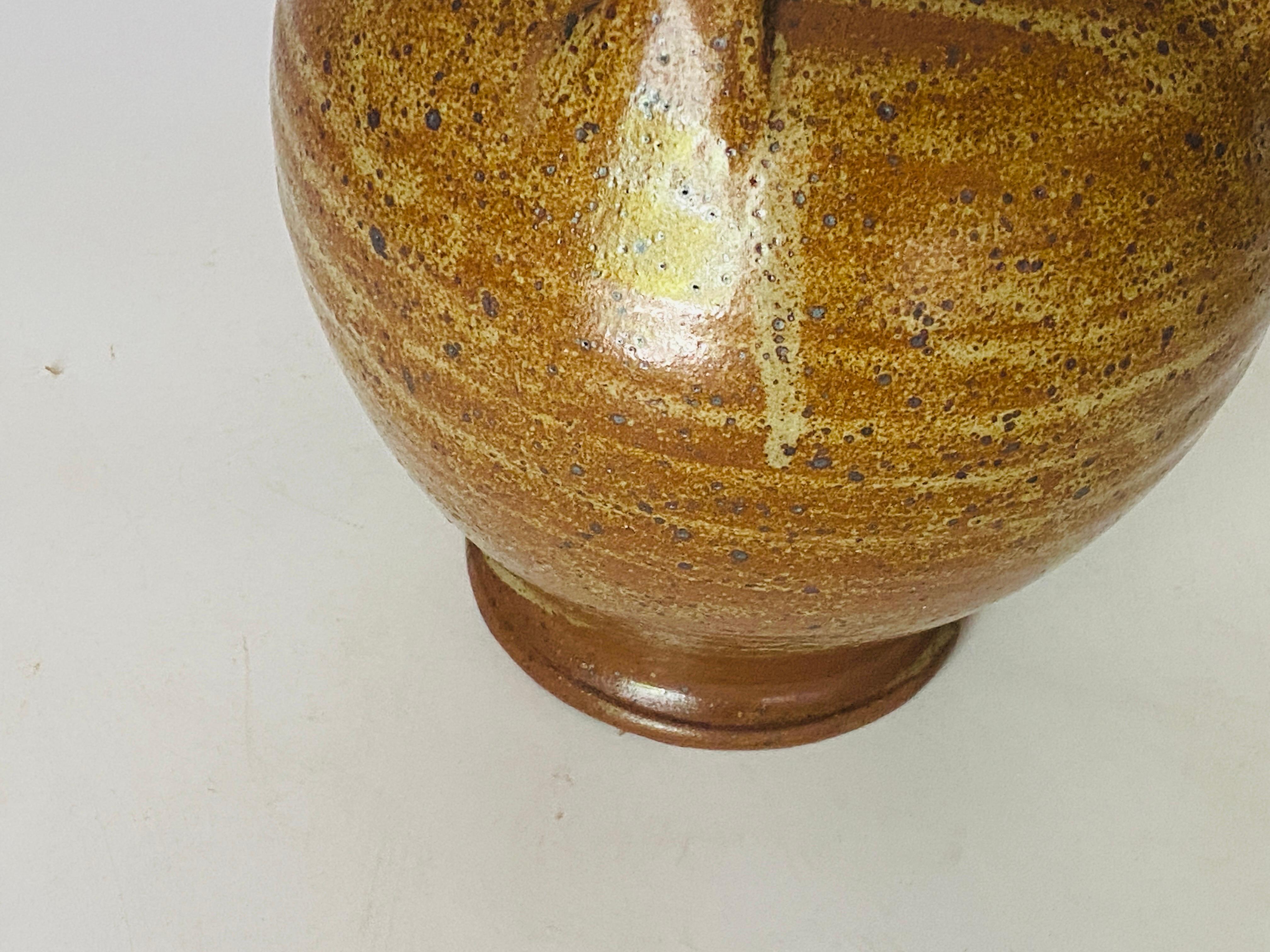 Français Vintage Mid-Century French Provincial Stoneware Pottery, Jar Jug Vessel Brown en vente