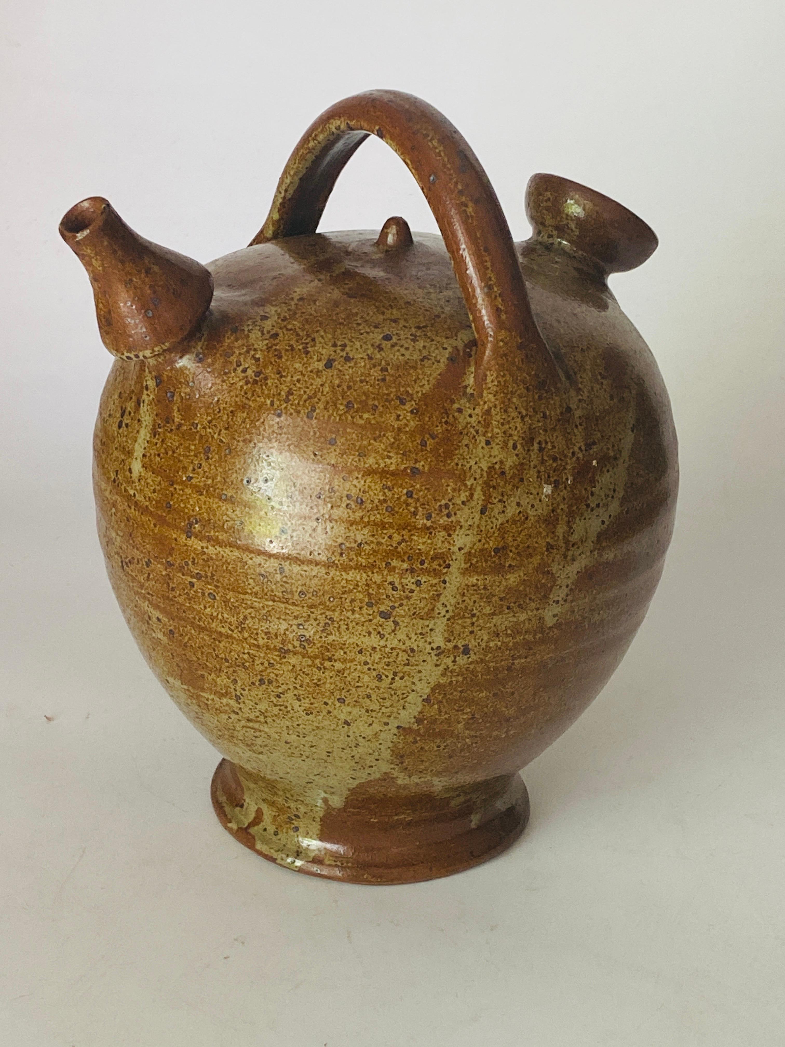 Vintage Mid-Century French Provincial Stoneware Pottery, Jar Jug Vessel Brown en vente 1
