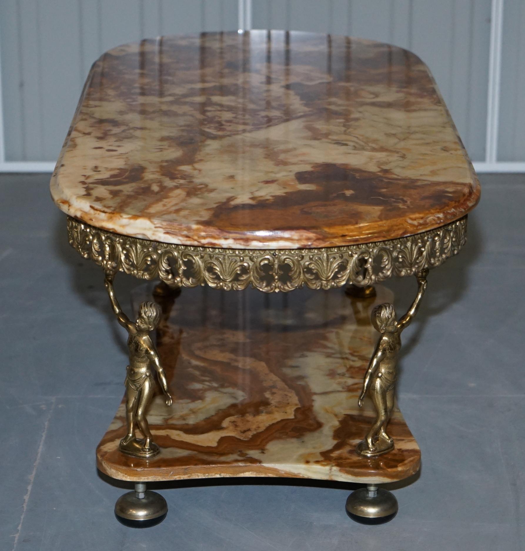 Vintage Mid Century French Rococ Style Gold Gilt Cherub Marble-Top Coffee Table 8