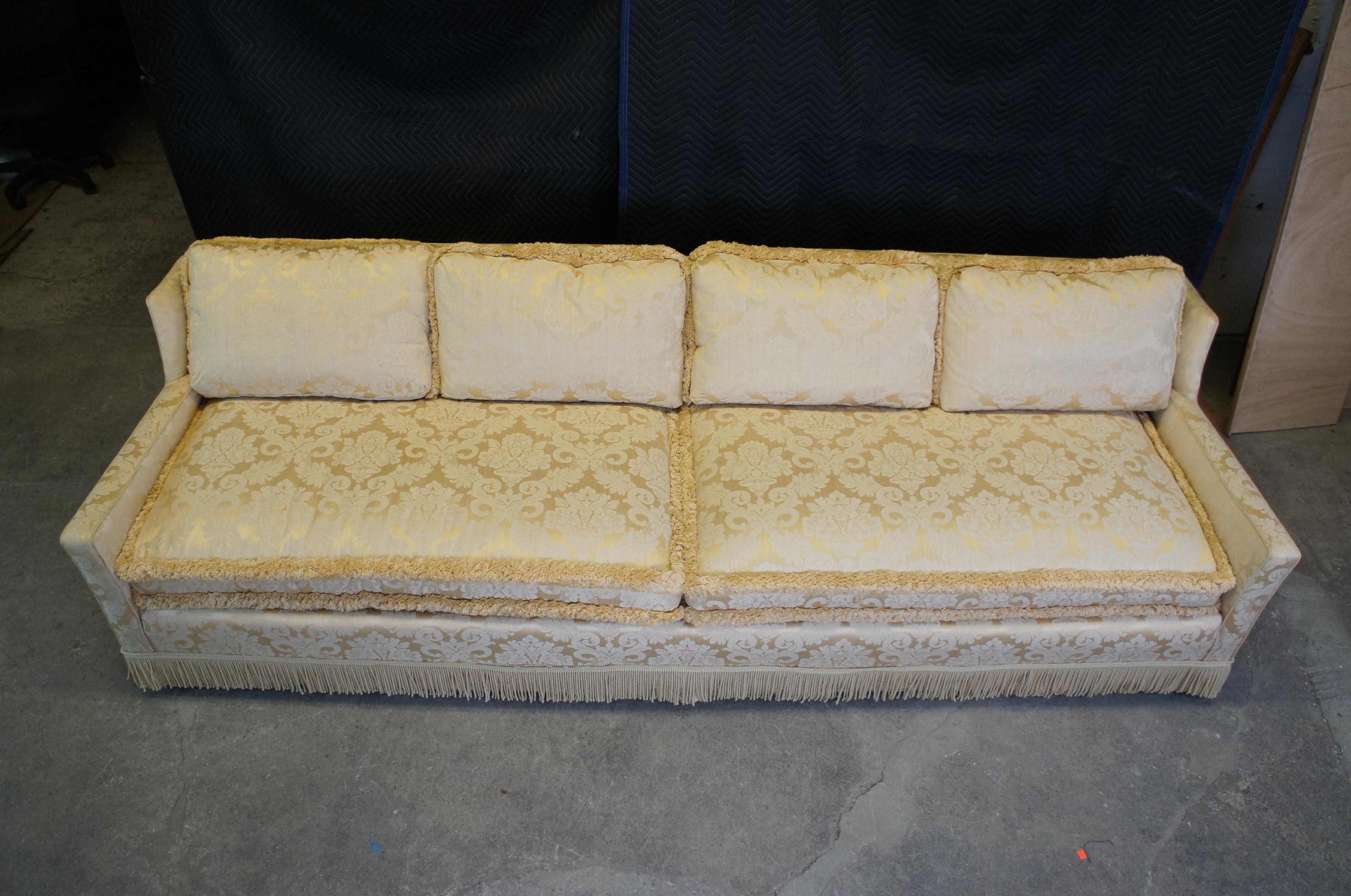 Vintage Mid Century French Silk Brocade Down Filled Track Arm Sofa Couch Fringe 5