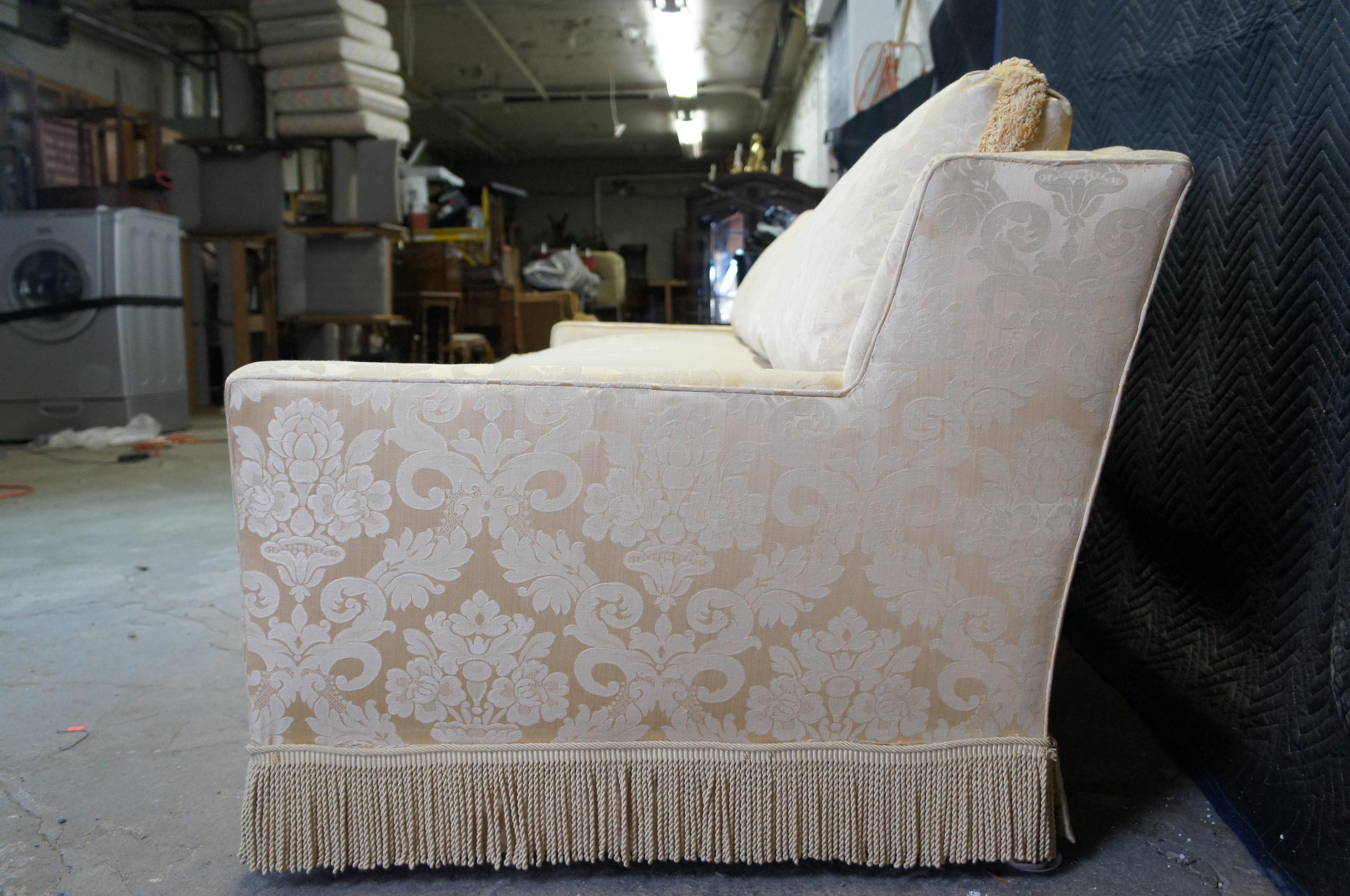 Vintage Mid Century French Silk Brocade Down Filled Track Arm Sofa Couch Fringe 6
