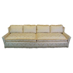 Vintage Mid Century French Silk Brocade Down Filled Track Arm Sofa Couch Fringe