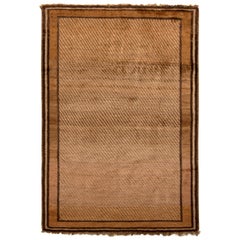 Vintage Midcentury Gabbeh Beige and Golden Brown Wool Persian Rug