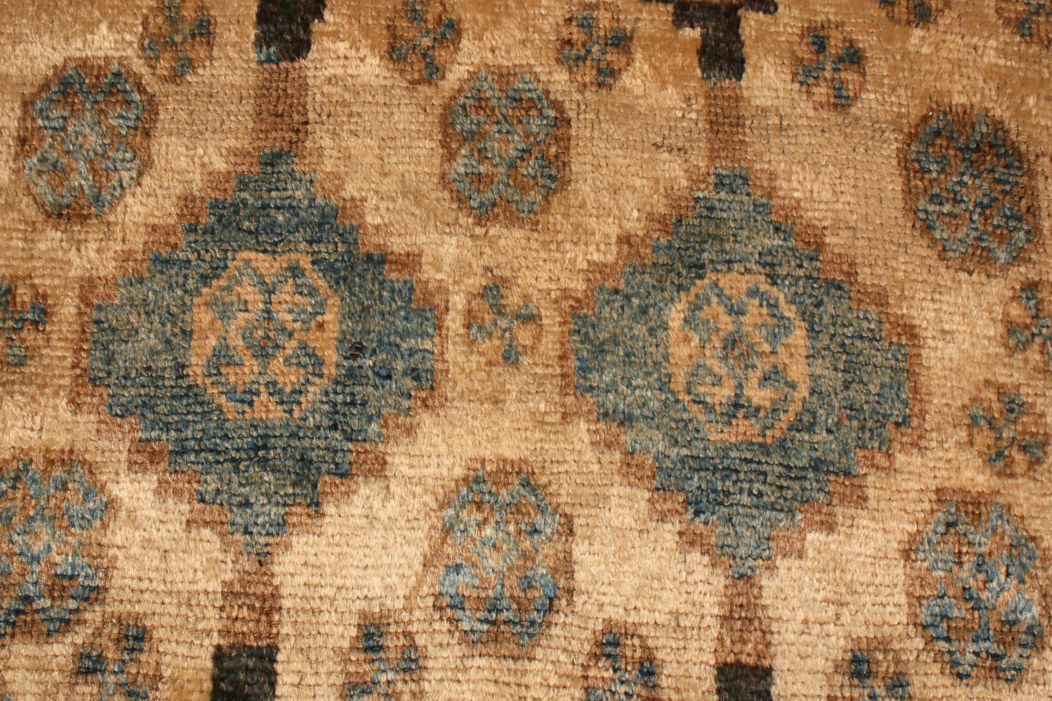 Tribal Vintage Midcentury Gabbeh Beige Brown and Blue Wool Persian Rug by Rug & Kilim For Sale