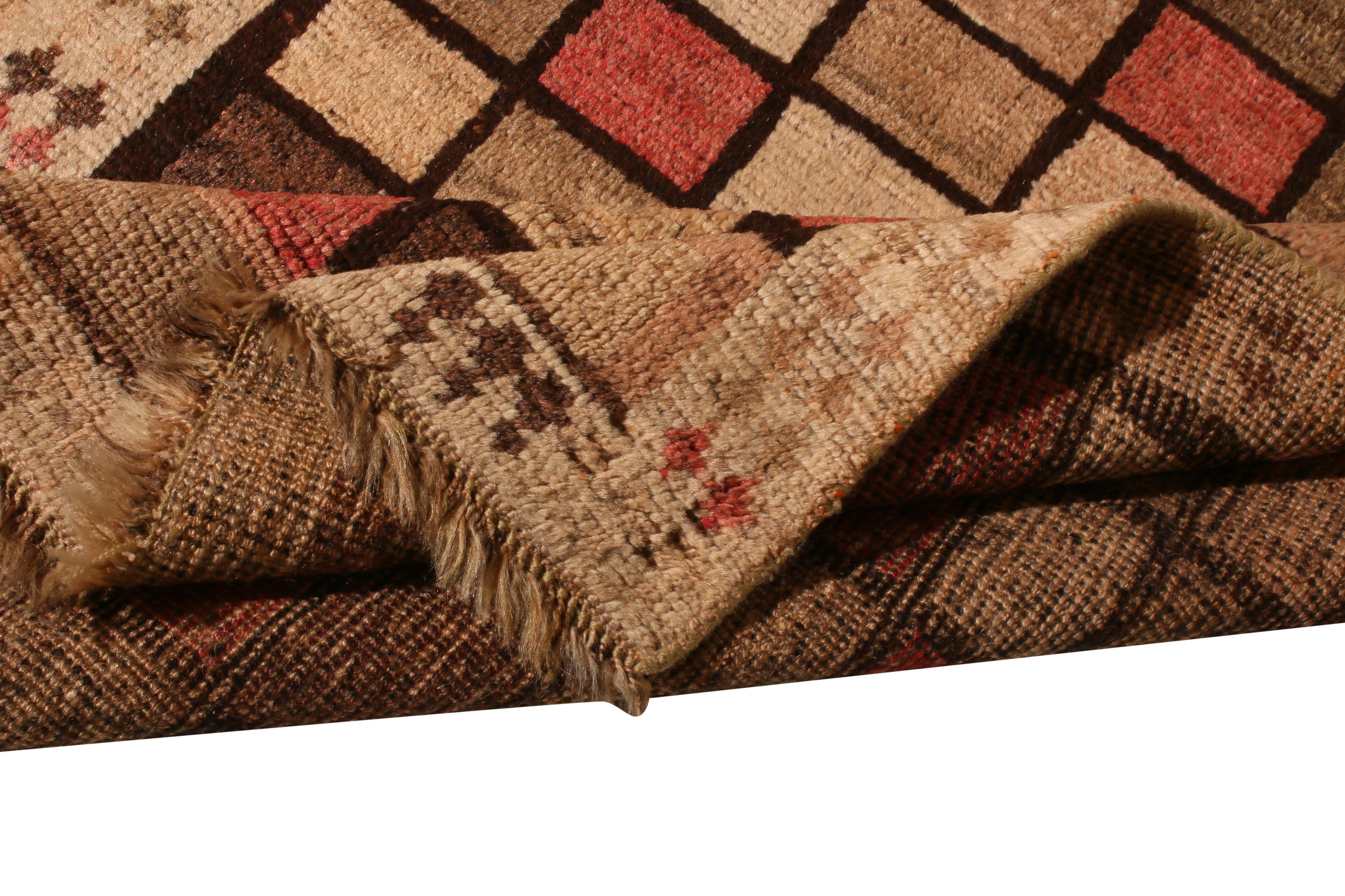 Vintage Midcentury Gabbeh Geometric Beige-Brown Wool Persian Rug by Rug & Kilim In Good Condition In Long Island City, NY