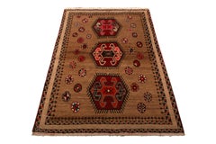 Tapis persan vintage Gabbeh géométrique en laine marron et rouge de Rug & Kilim, milieu du siècle dernier
