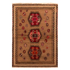 Tappeto persiano vintage di metà secolo Gabbeh Geometrico in lana marrone e rossa di Rug & Kilim