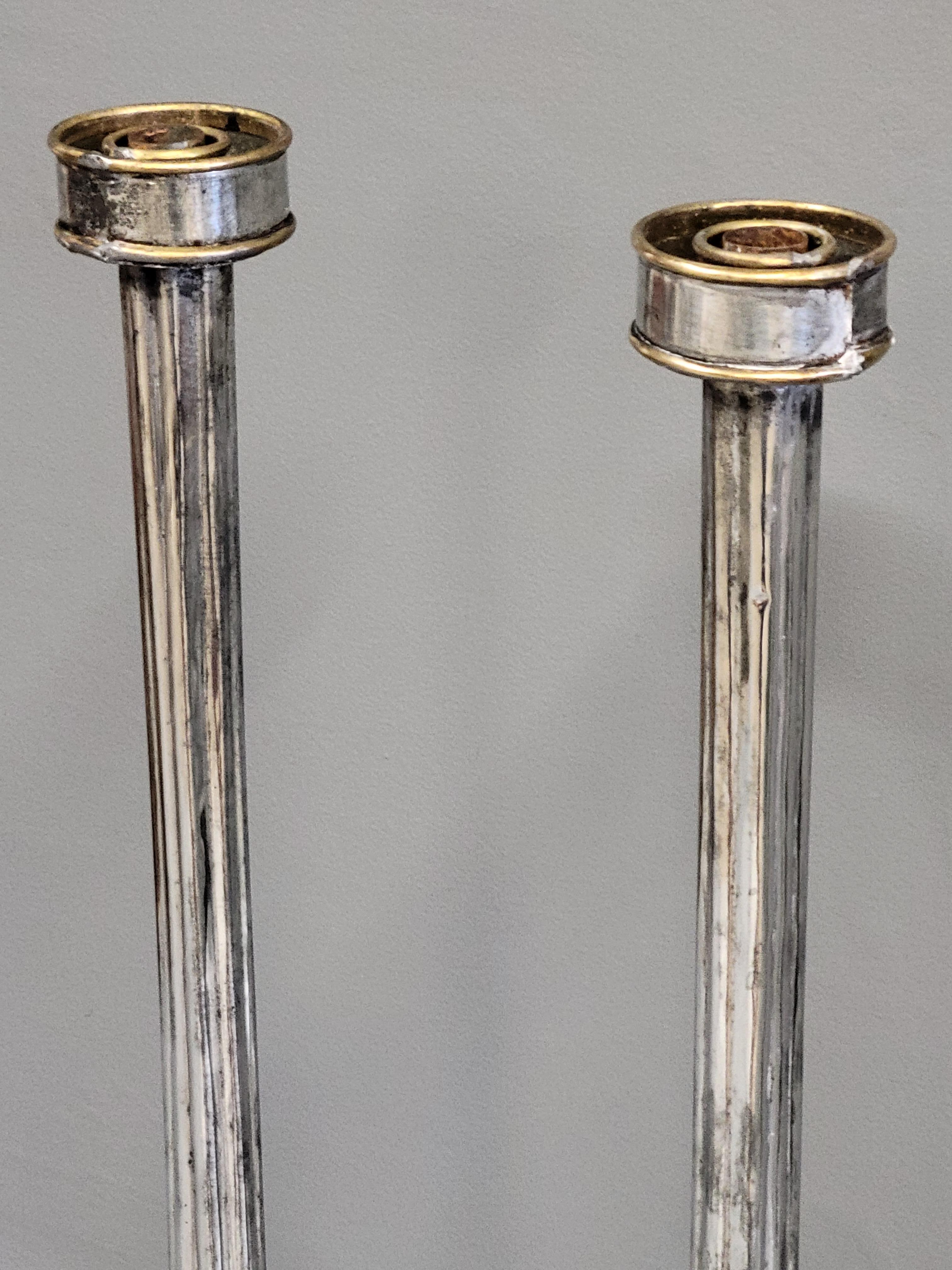Hand-Crafted Vintage Mid-Century Gene Byron Tin and Brass Candlesticks - a Pair